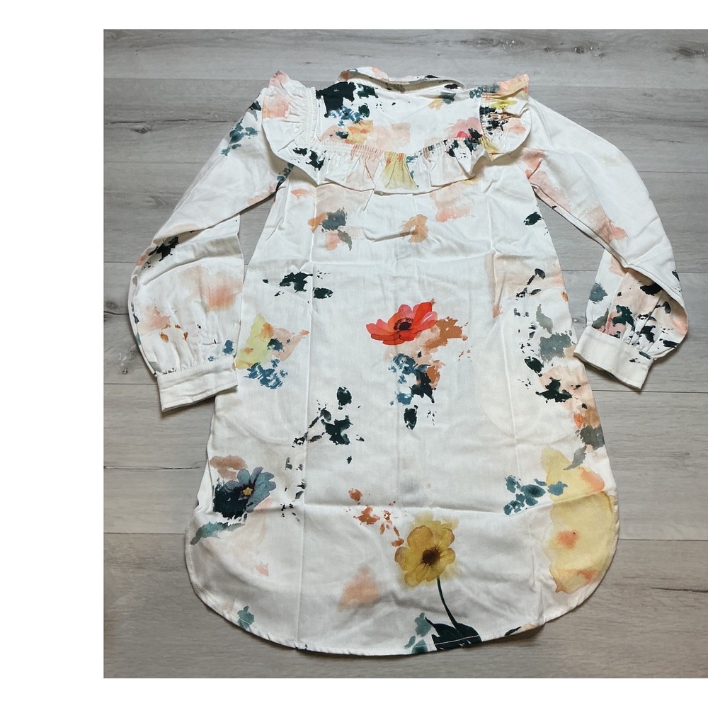 Anthropologie Pilcro Floral Ruffle Neck Shirt Dres Oyster Pattern XXS New W/ Tag - Picture 5 of 8